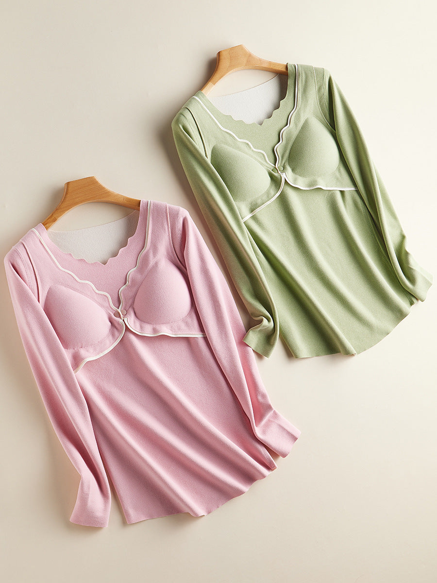 Maternity Autumn and Winter Thermal Underwear Nursing Sleepwear All-Season Warm No-Wear Underwear Postpartum Maternity Top Base Layer