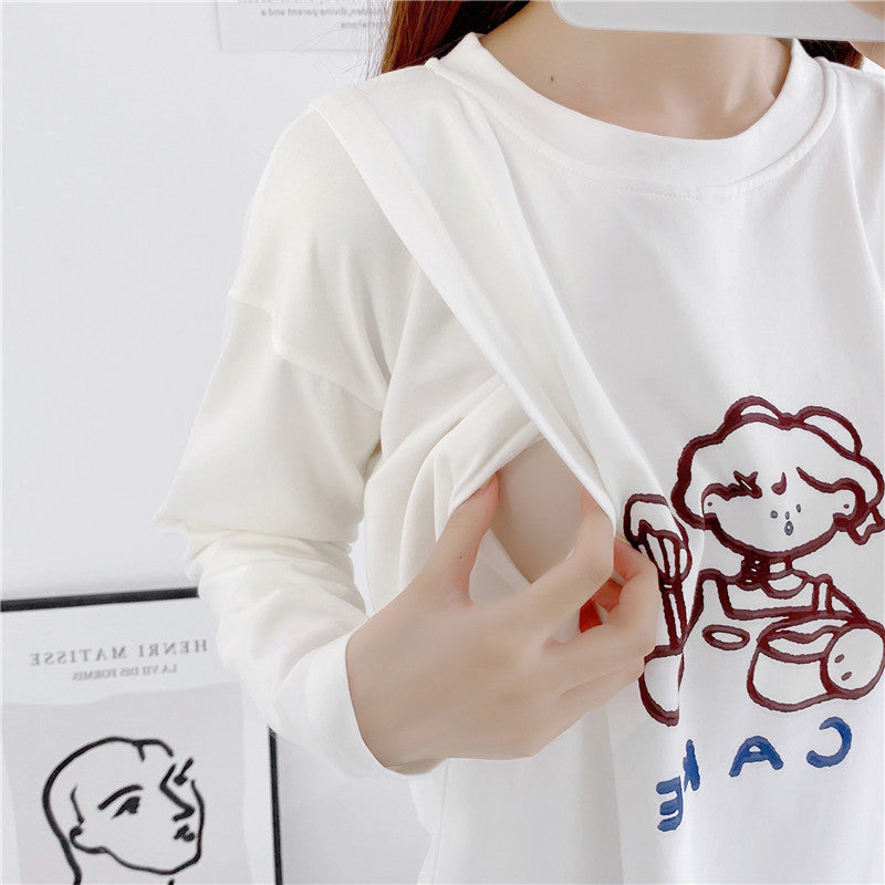 Maternity and nursing clothes autumn and winter postpartum wear long sleeve T-shirt fashion nursing clothes go out spring and autumn top