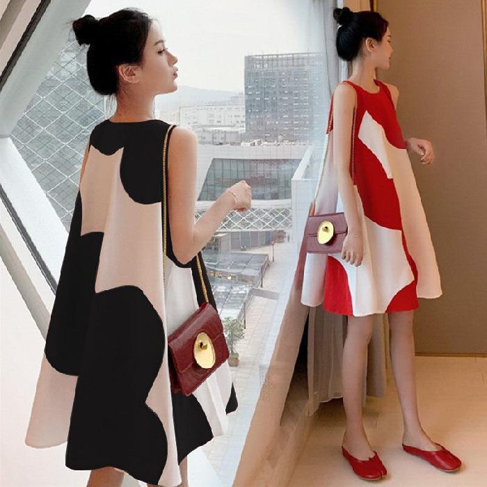 Maternity dress Korean Style plus size Women's dress Summer Loose chubby girl Sleeveless Midi dress Women