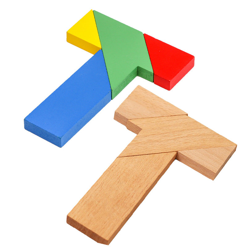 Beech Wood Long T-Shaped Puzzle Tangram Educational Toy Teaching Aids for Adults, Primary School Students and Kidsren's Intellectual Puzzles