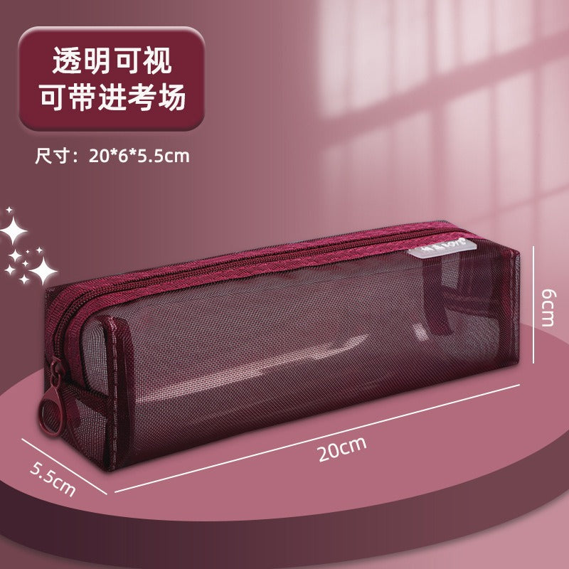 Mesh Large-Capacity Pencil Case, Transparent Double-Layer Student Exam Zipper Stationery Storage Bag, Three-Layer Stationery Bag