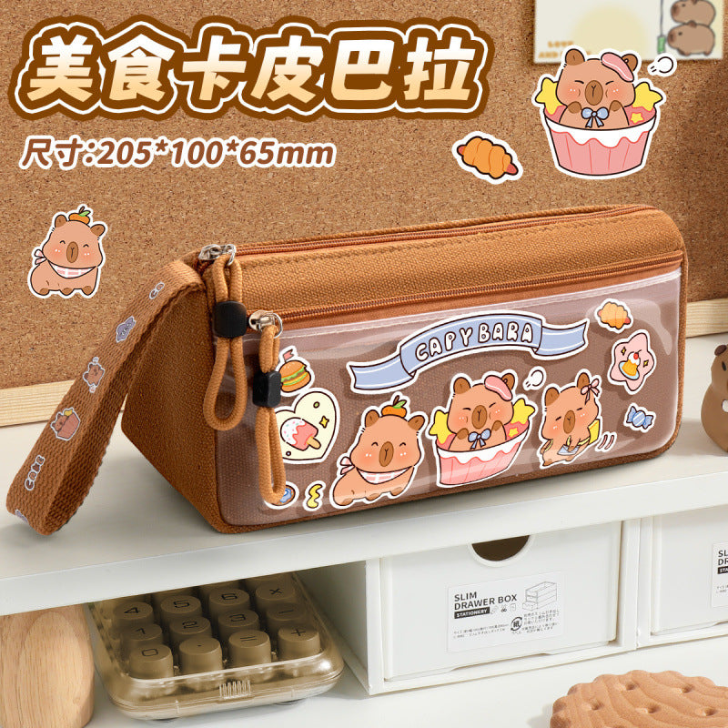 Holiday Kapibara Transparent Pencil Case Large Capacity Stationery Box Student Cartoon Pencil Case New Stationery Bag