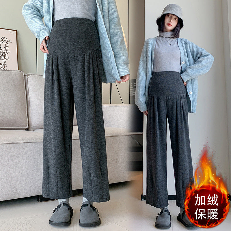 Pregnant Women's Pants Cropped Pants Sticky Rice Pants Autumn and Winter fleece-lined Thickened Loose All-match Wide-leg Pants Sagging Slimming Granny Pants