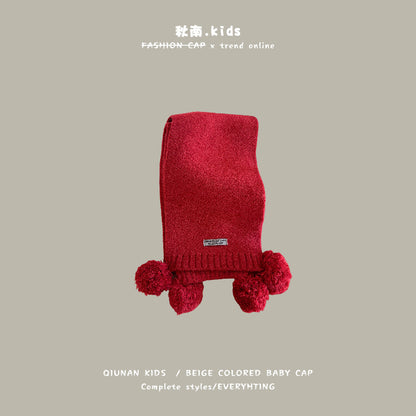 Qiunan Kidsren's Scarf Red New Year's Christmas Festive Warm Knitted Scarf Winter Windproof Neck Cover for Boys and Girls
