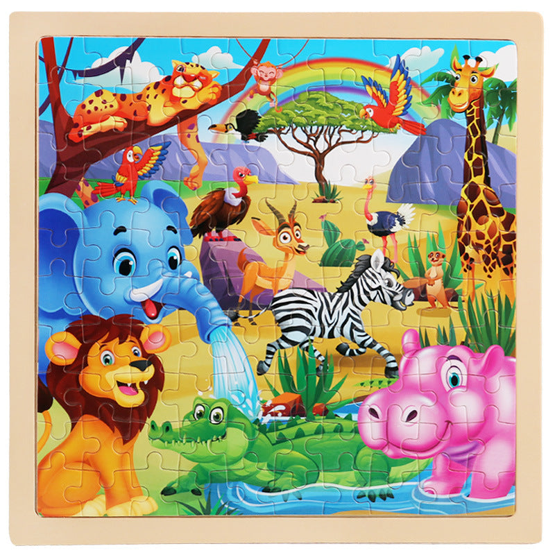 100 children's wooden cartoon animal dinosaur plane wooden puzzle boys and girls baby early education educational toys