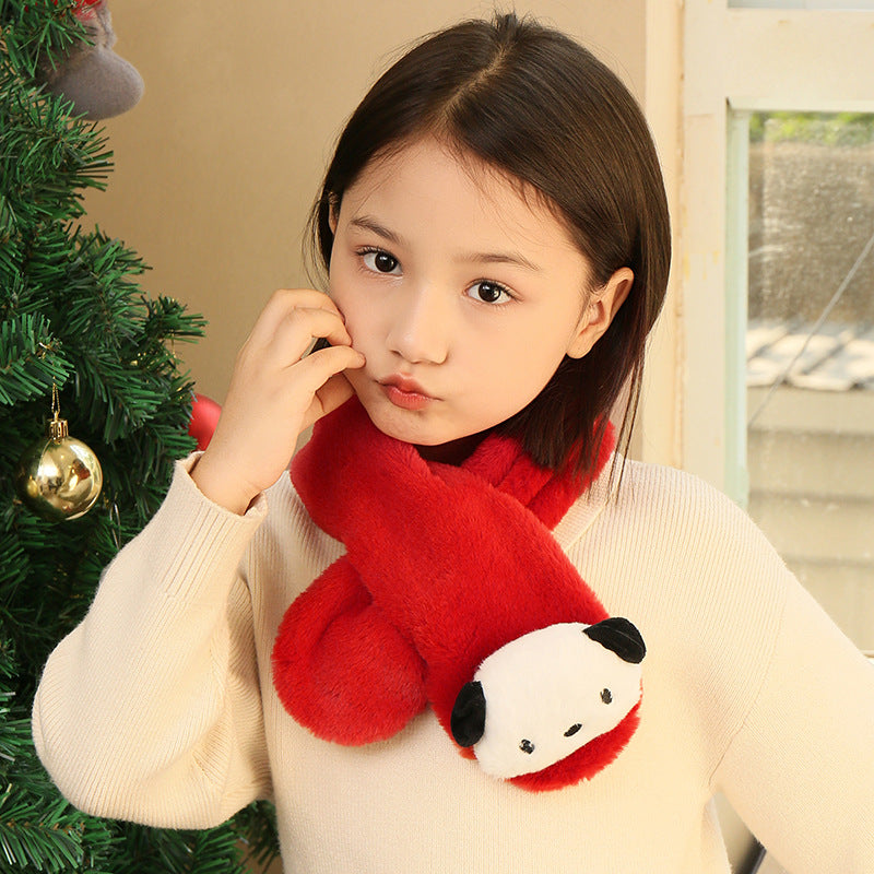 Children's Christmas Autumn and Winter Scarf Plush Warm Cute Cartoon Red New Year Festival Imitation Rabbit Fur Parent-Child Scarf