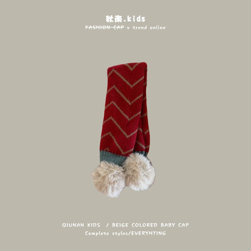 Qiunan Kidsren's Scarf Red New Year's Christmas Festive Warm Knitted Scarf Winter Windproof Neck Cover for Boys and Girls