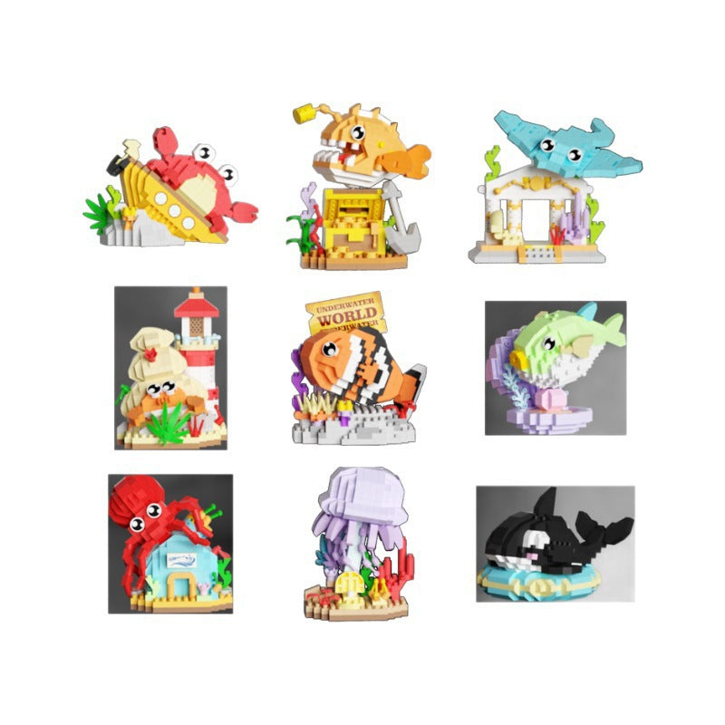 Children's Day Gift Compatible Lego Marine Animals Shark Clownfish Cartoon Doll Assembled Building Blocks Toy