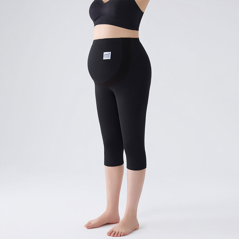 Pregnant Women's Leggings Spring and Autumn Outer Wearing Cotton plus size Autumn Pants fleece-lined Belly-supporting 150.00kg Pregnant Women's Nine-point Pants