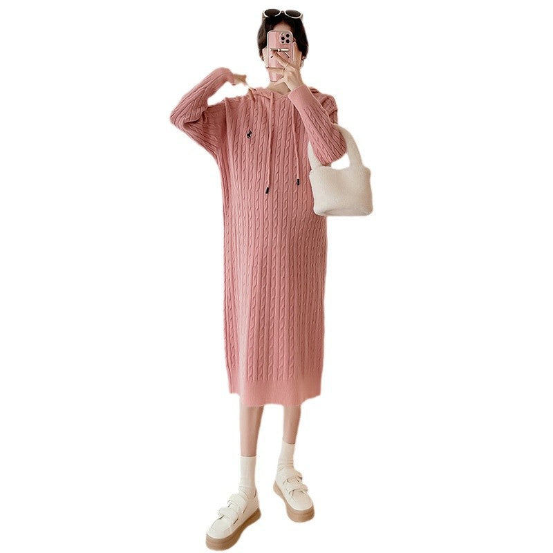 2023 Autumn/Winter New Maternity Versatile Dress Slimming Ribbed Sweater Dress Thick