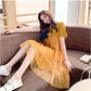 Maternity Summer 2023 New Korean Style Loose Fresh Sweet Stitching Short Sleeve Cake Fairy Dress