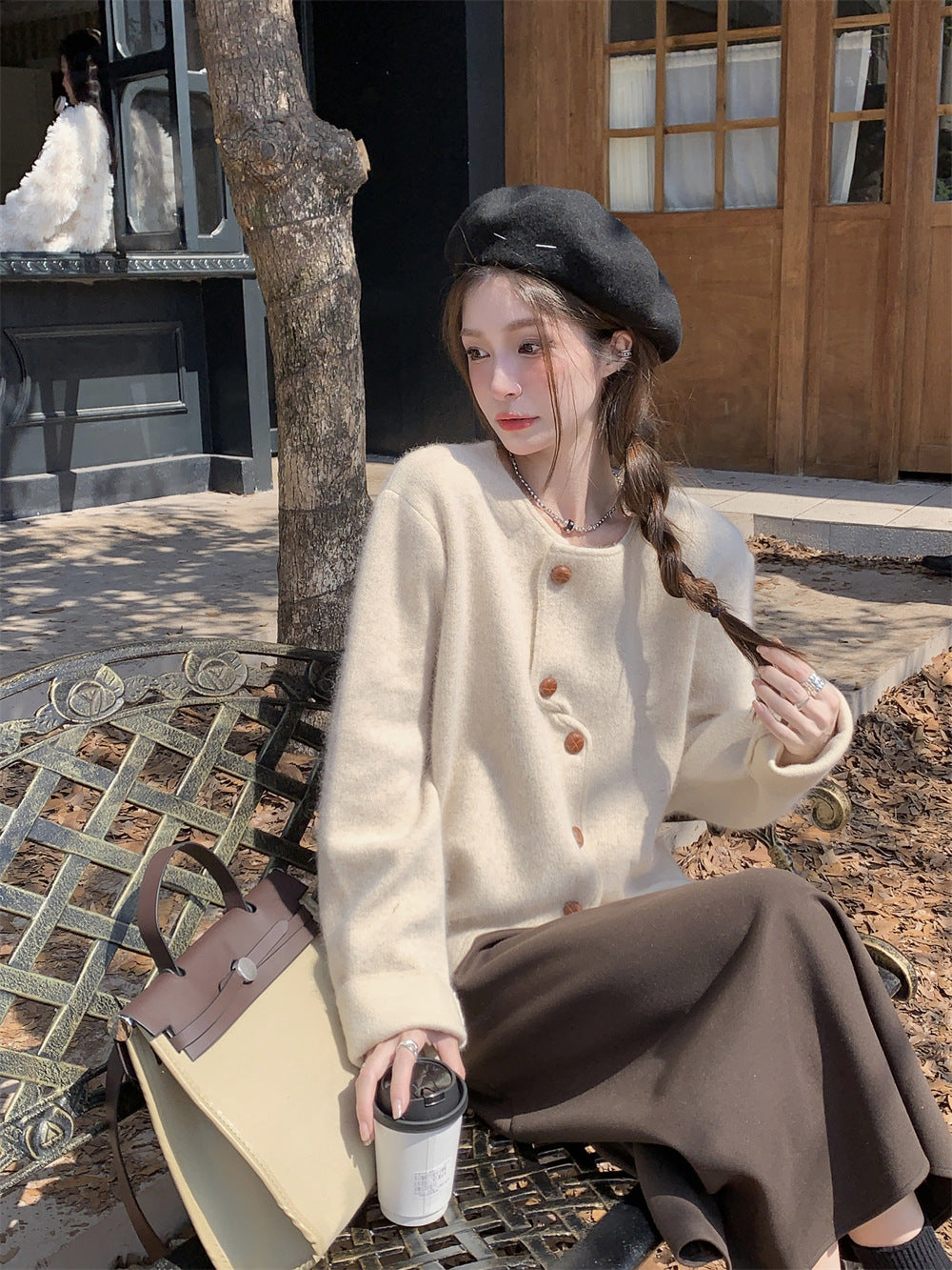The picture has been processed 2023 autumn and winter fashion temperament sweater + dress pregnant women suit