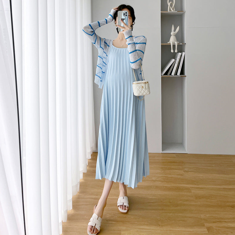 Real shot spot 2023 spring new net red maternity sling two-piece slimming sunscreen breastfeeding dress