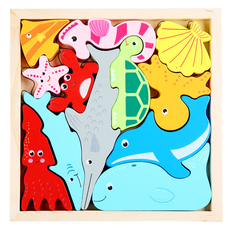 Cross-Border Children's Wooden Three-Dimensional Hexagonal Puzzle Animal Transportation Puzzle Building Blocks Early Education Educational Toys