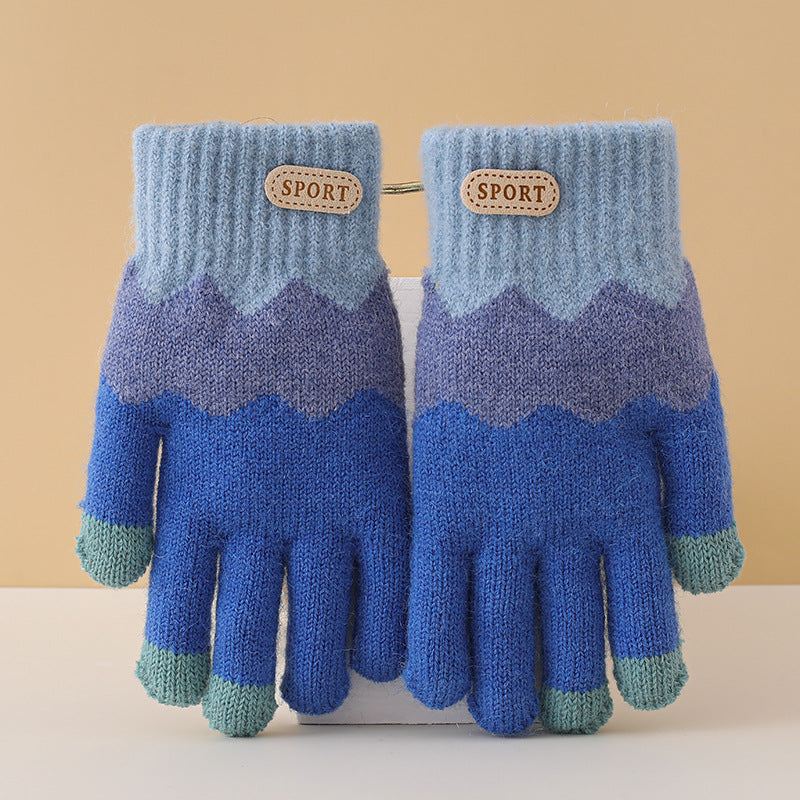 Children's Gloves for Autumn and Winter, Warm Five-Finger Gloves for Boys and Girls, Plush Gloves for Girls, Baby Gloves, Student Writing Gloves, Cycling Gloves, Cold-Proof Finger-Separated Gloves