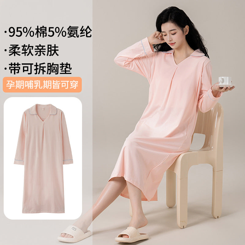 Class A confinement dress nursing nightgown spring and autumn postnatal pure cotton long dress for pregnant women to be born nursing dress trouser suit