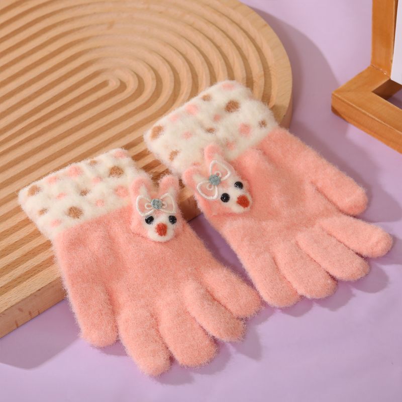 Children's Gloves for Autumn and Winter, Warm Five-Finger Gloves for Boys and Girls, Plush Gloves for Girls, Baby Gloves, Student Writing Gloves, Cycling Gloves, Cold-Proof Finger-Separated Gloves