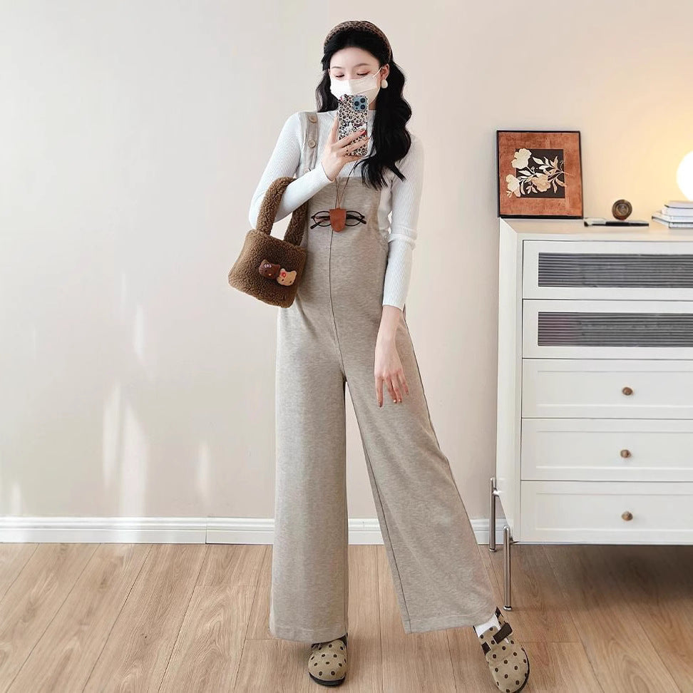 fleece-lined pregnant women's suspenders for autumn and winter 2024 new fashion outro simple loose casual adjustable jumpsuit
