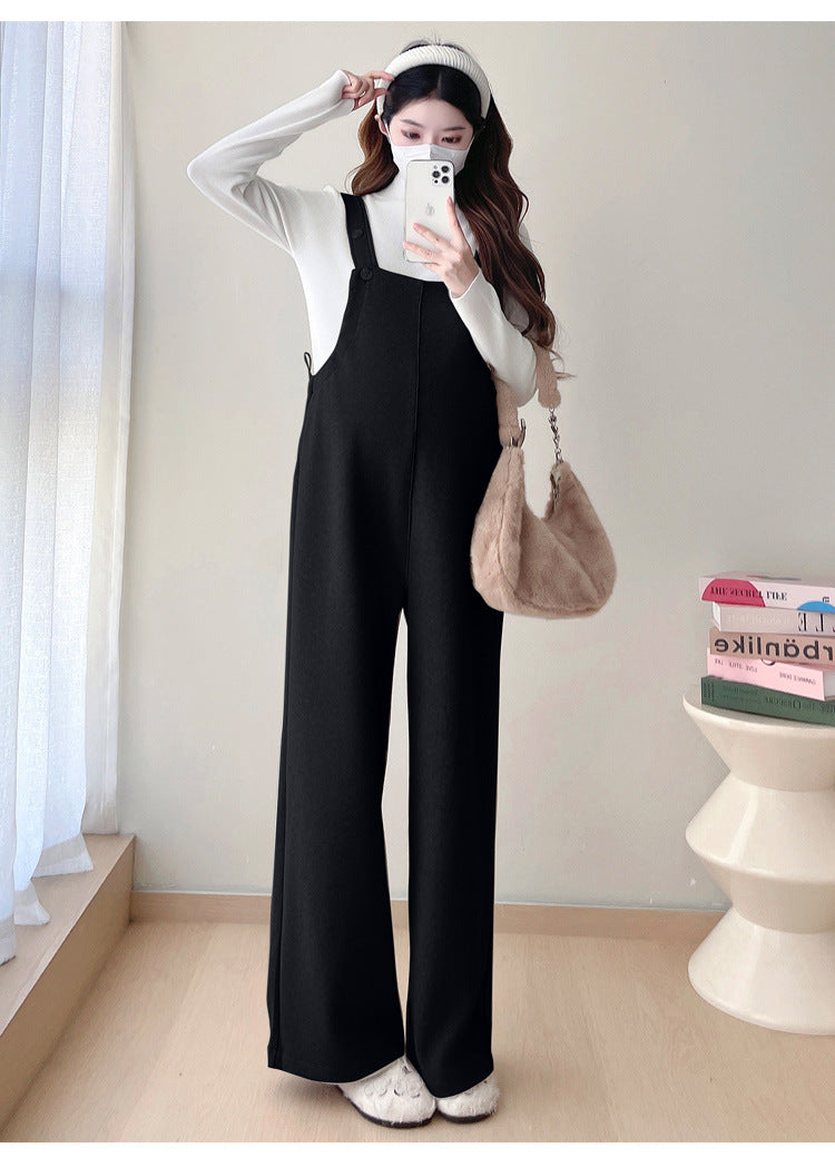 fleece-lined pregnant women's suspenders for autumn and winter 2024 new fashion outro simple loose casual adjustable jumpsuit