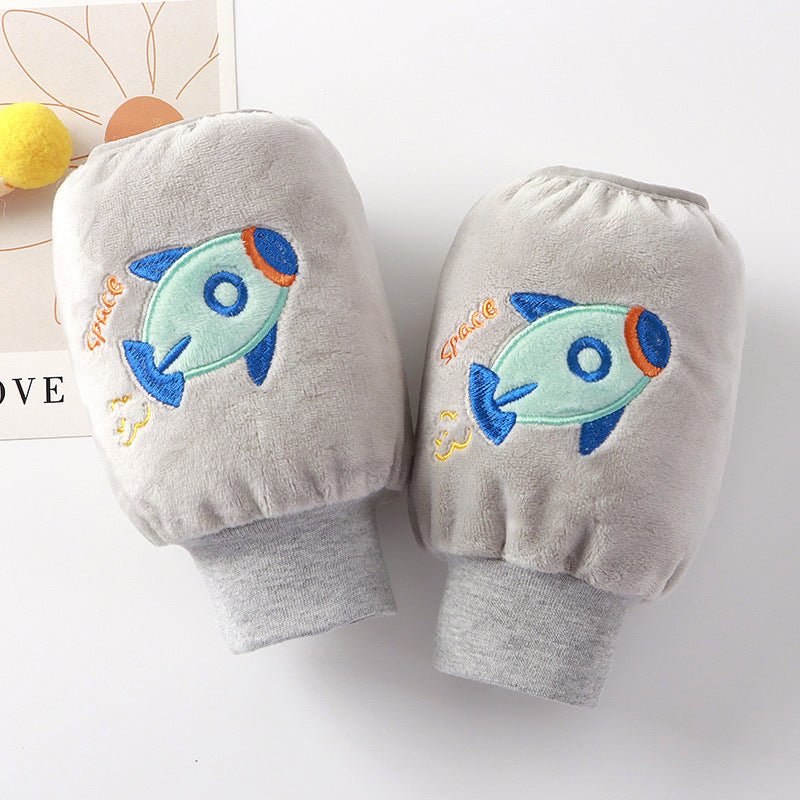 Children's Sleeve Lined Crystal Velvet Anti-Stain and Dirt-Resistant Autumn and Winter New Style Cute Three-Dimensional Embroidery for Boys and Girls