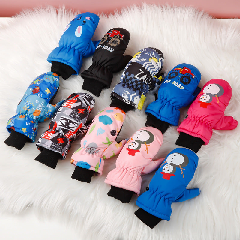 3-10 children's ski gloves outdoor riding gloves winter warm waterproof children's gloves play snow not wet hands