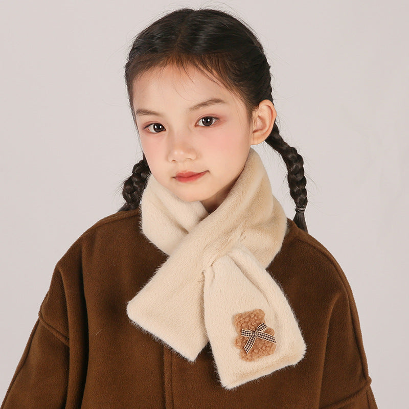 Children's Christmas Autumn and Winter Scarf Plush Warm Cute Cartoon Red New Year Festival Imitation Rabbit Fur Parent-Child Scarf