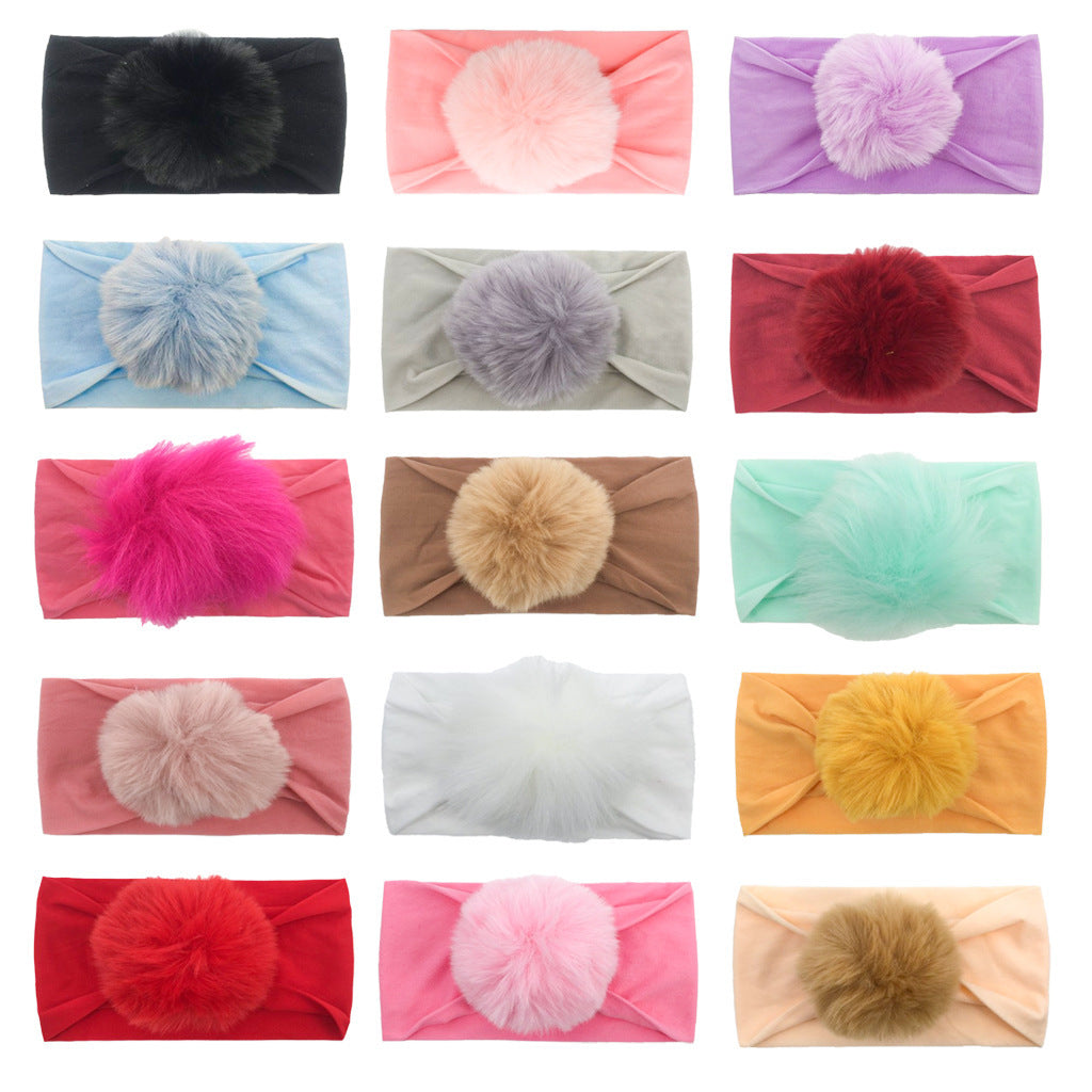 2023 new children's seamless hair band Europe and the United States new baby nylon fur ball headscarf baby hair band