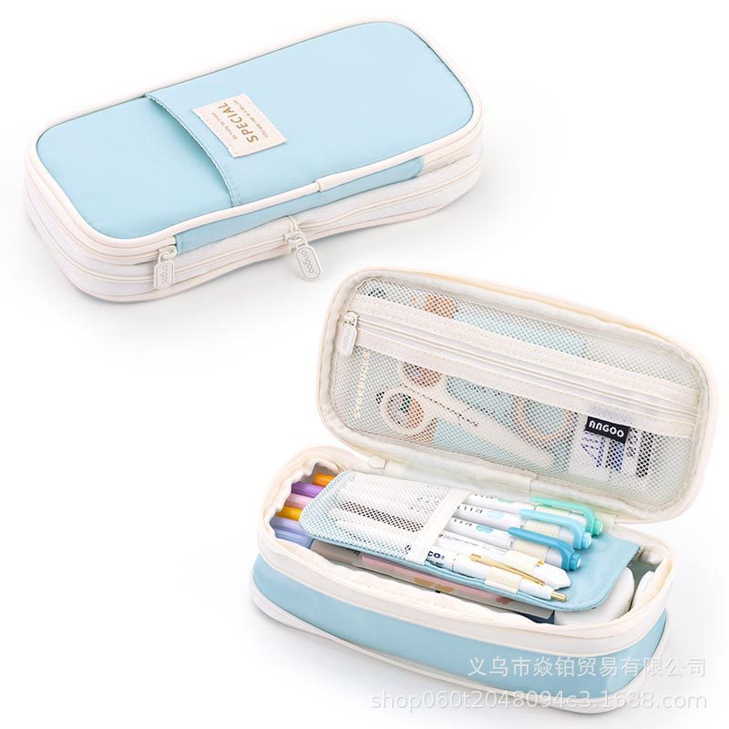 Solid Color Large-Capacity Pencil Bag for Men and Women Multi-Layer Junior High School and High School Simple Primary School Pencil Bag Stationery Box High-Value Wholesale