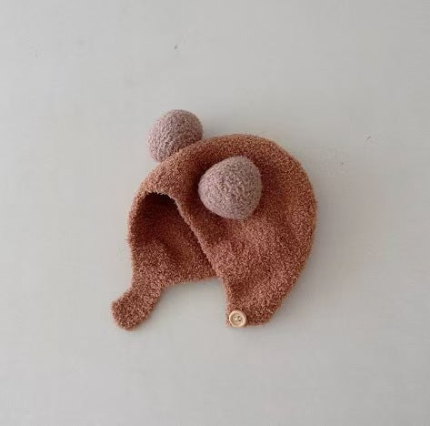 Korean Style Ins Autumn and Winter New Baby Ear Protection Cap Warm Cold-proof Cap Comfortable Baby Double Ball Soft Waxy Baotou Cap Trendy