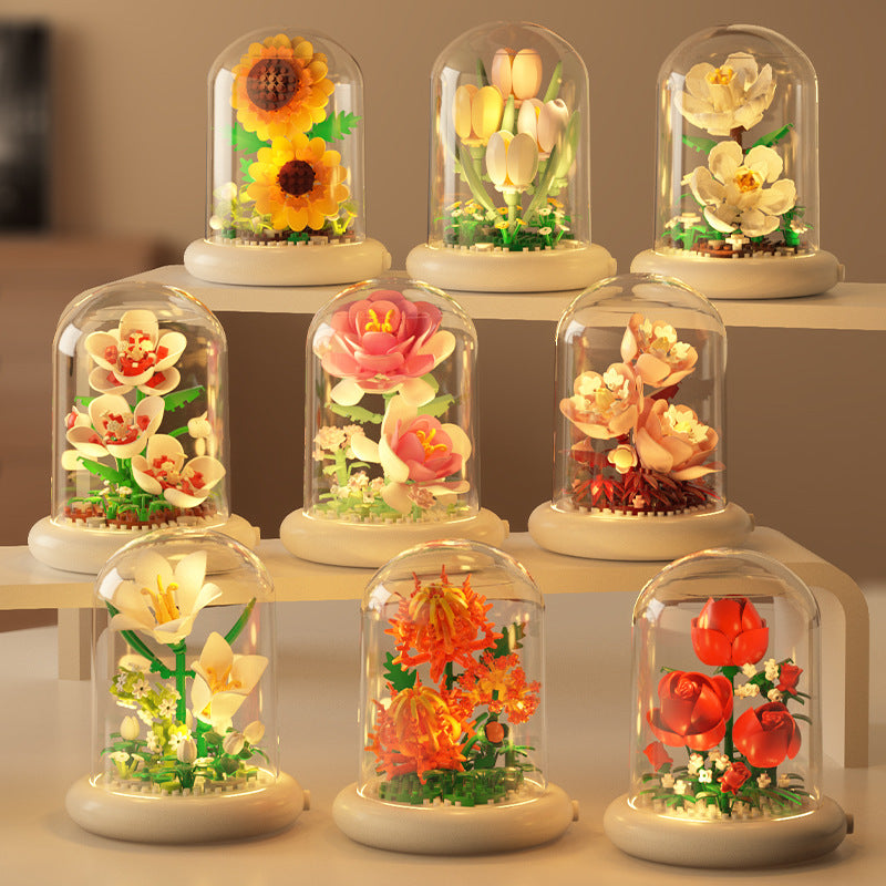 [wholesale generation] simulation of eternal flowers lily rose blocks compatible with Lego toy ornaments Valentine's Day gift