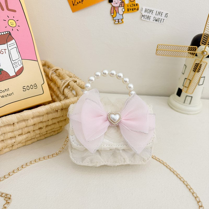Korean Style Princess Handbag Fashion Bow Children Shoulder Bag Stylish Cute Girl Small Square Bag