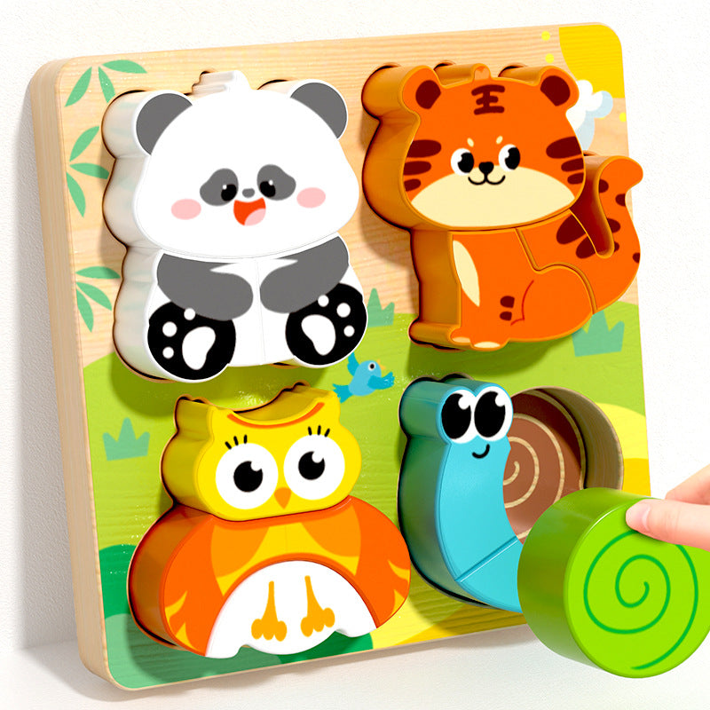 Children's three-dimensional puzzle board wooden Montessori early education puzzle matching building blocks baby 1 to 2 years old 3 boys female 6 toys