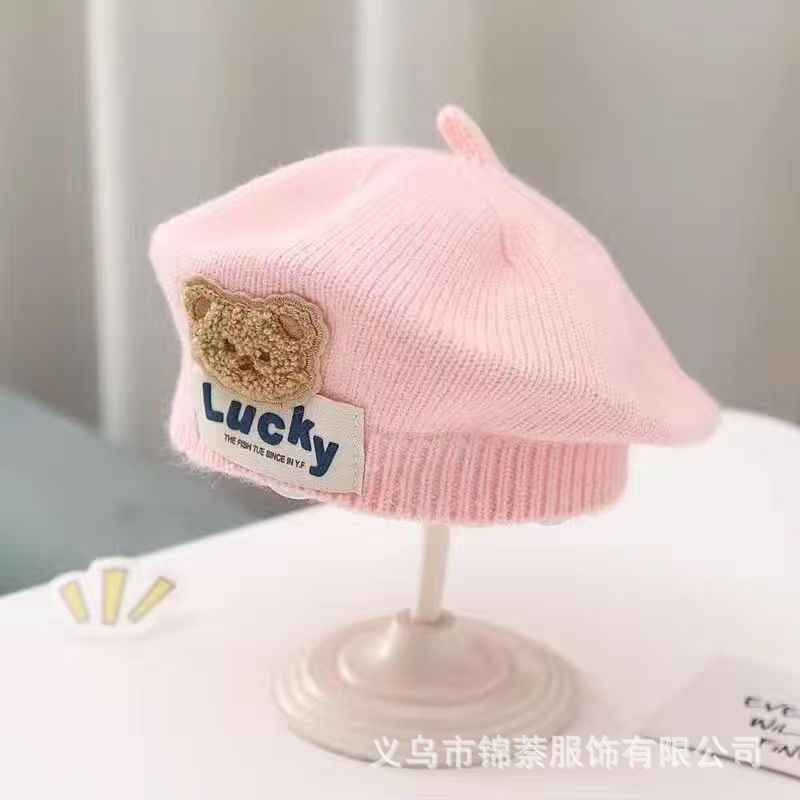 Spring and Autumn Korean Style Baby Boy and Girl Candy Color All-match Knitted Beret Children's Western Style Casual Wool Hat Paintler Hat