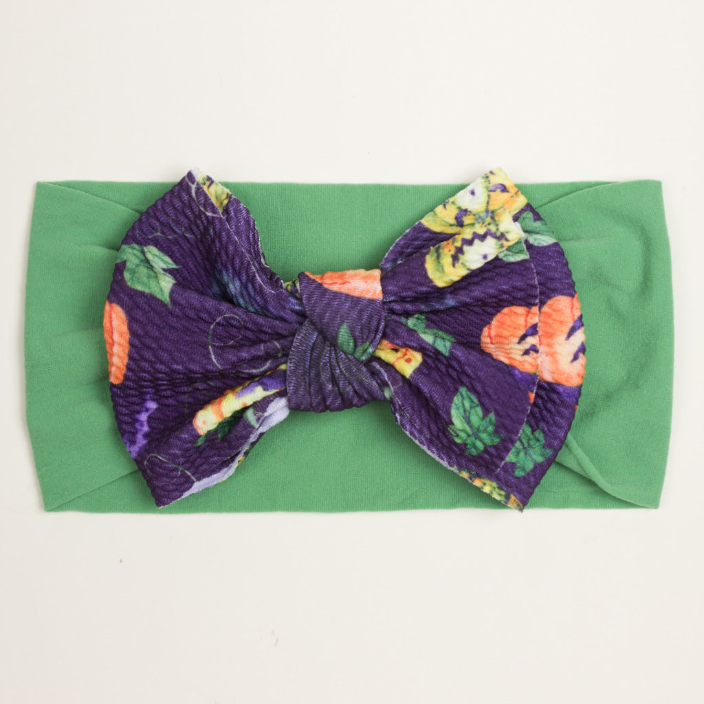 European and American New Halloween Children's Hair Band Pumpkin Head Printed Bow Baby Hair Accessories Baby Headscarf