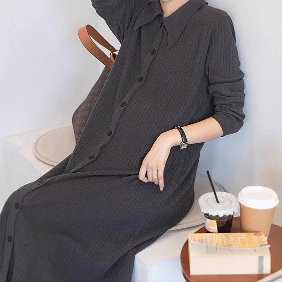 Pregnant women autumn dress 2024 new fashion French sweet doll collar knitted dress