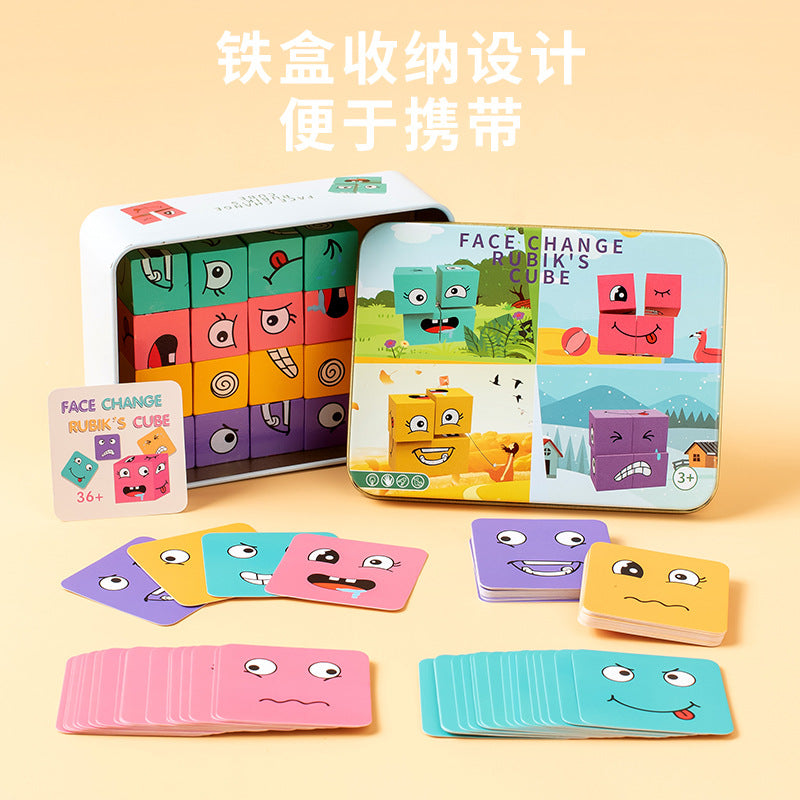Tiktok-Style Face-Changing Magic Cube Smiley Face Fun Expression Building Block Puzzle Children's Toy Logical Thinking Educational