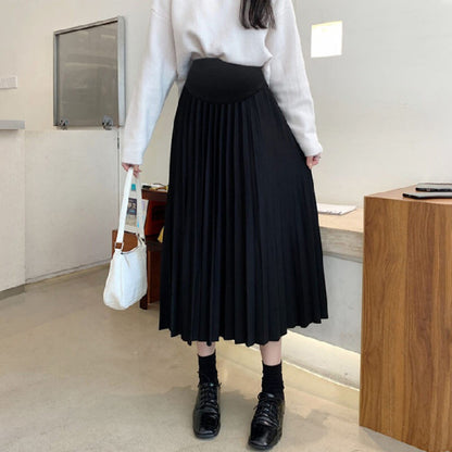Maternity dress 2023 Autumn New Korean style fashionable pleated belly support skirt for pregnant women