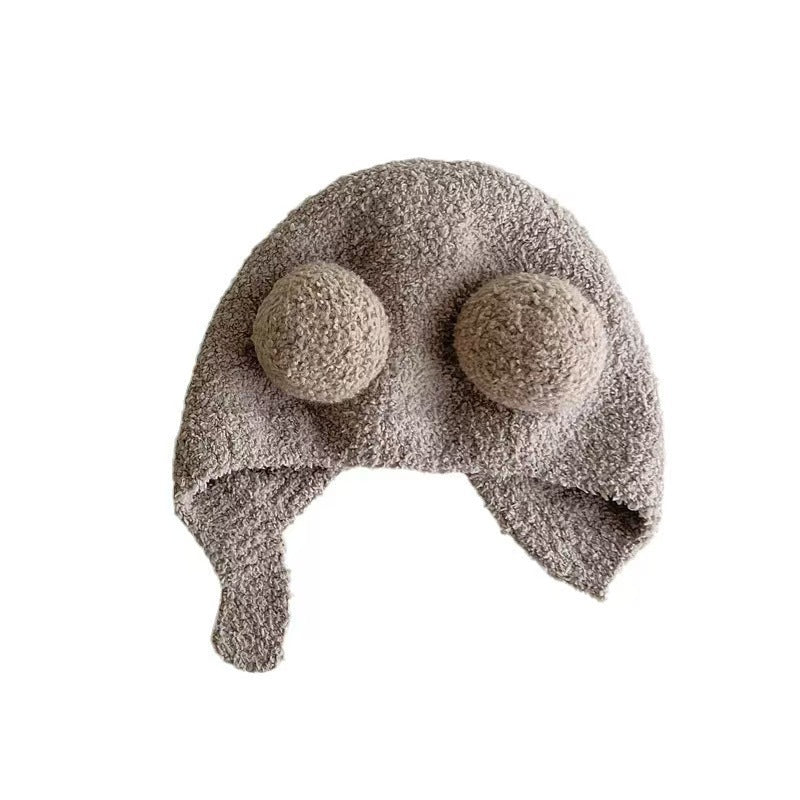 Korean Style Ins Autumn and Winter New Baby Ear Protection Cap Warm Cold-proof Cap Comfortable Baby Double Ball Soft Waxy Baotou Cap Trendy