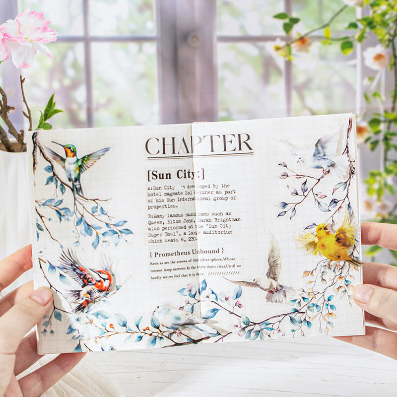 Flowers, Birds, Chirping Leaves, Pet Special-Shaped Sticker Pack, Landscaping Ins Style Bird Handbook Material, Mobile Phone Case Sticker
