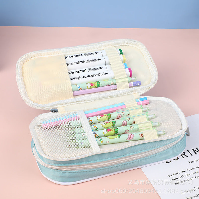 Solid Color Large-Capacity Pencil Bag for Men and Women Multi-Layer Junior High School and High School Simple Primary School Pencil Bag Stationery Box High-Value Wholesale