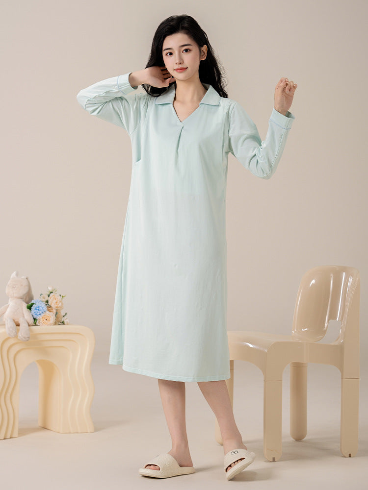 Class A confinement dress nursing nightgown spring and autumn postnatal pure cotton long dress for pregnant women to be born nursing dress trouser suit