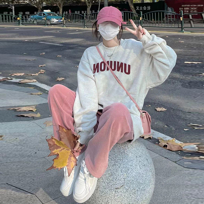 In stock new product ~ 2023 autumn and winter pregnant women suit fashionable western style casual loose top sweater pants two-piece set