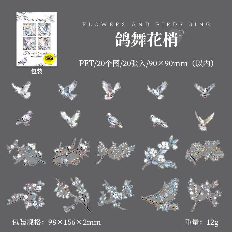 Flowers, Birds, Chirping Leaves, Pet Special-Shaped Sticker Pack, Landscaping Ins Style Bird Handbook Material, Mobile Phone Case Sticker
