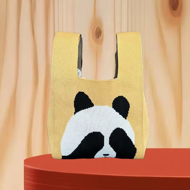 Panda New Knitted Bag Women's Handbag Wide Hand Gift Back Gift Bag Cute Panda Knitted Bag Hand Gift