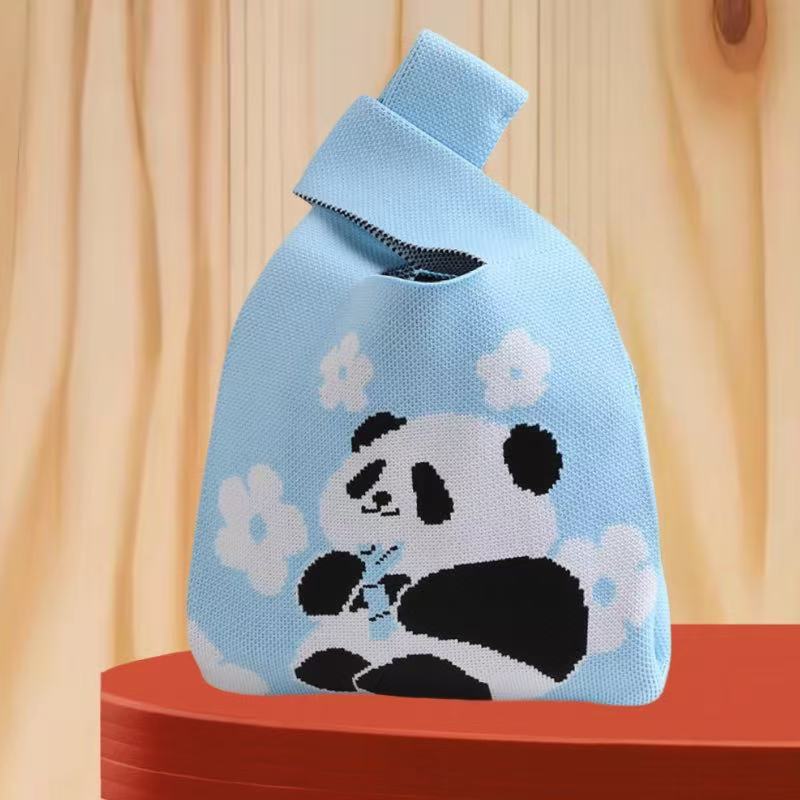 Panda New Knitted Bag Women's Handbag Wide Hand Gift Back Gift Bag Cute Panda Knitted Bag Hand Gift