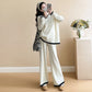 Spring 2025 New Pregnant Mother plus size V-neck Contrast Color Stitching Knitted Lazy Elegant Fashion Loose suit