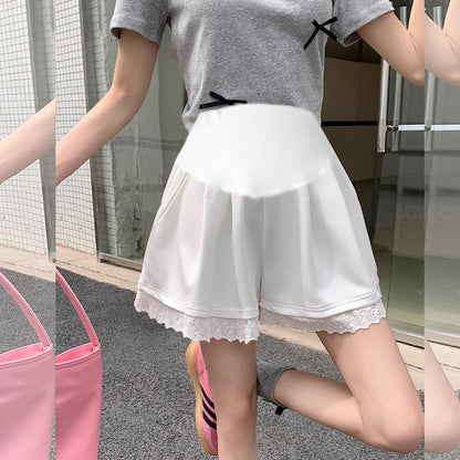 Maternity Shorts Summer Lace Splicing Wide-Leg Casual Pants Loose Outer Wear Sports Air Cotton Pants Skirt