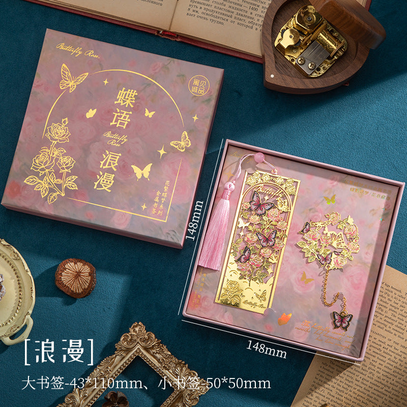 Flower and Butterfly Dream Bookmark Gift Box Creative Cultural and Creative Holiday Gifts Souvenirs High-End Metal Tassel Bookmark Gift Box