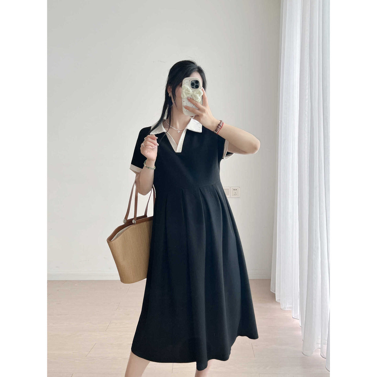Pregnant Women's Summer Dress Korean Style dress 2025 New Summer Slim Black plus size Summer Maternity Dress A- Line Skirt