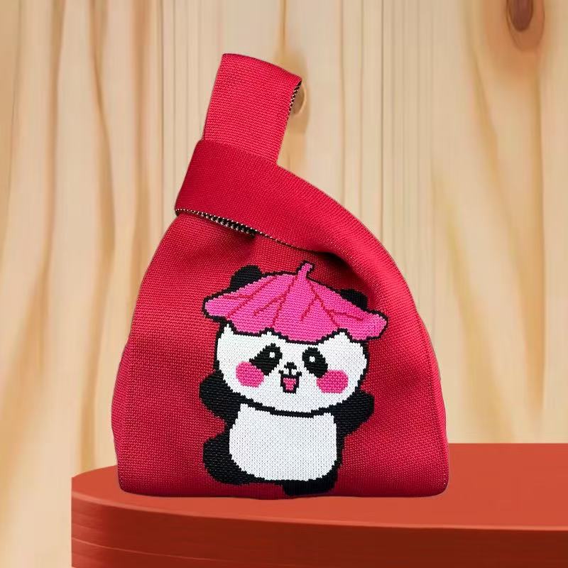 Panda New Knitted Bag Women's Handbag Wide Hand Gift Back Gift Bag Cute Panda Knitted Bag Hand Gift